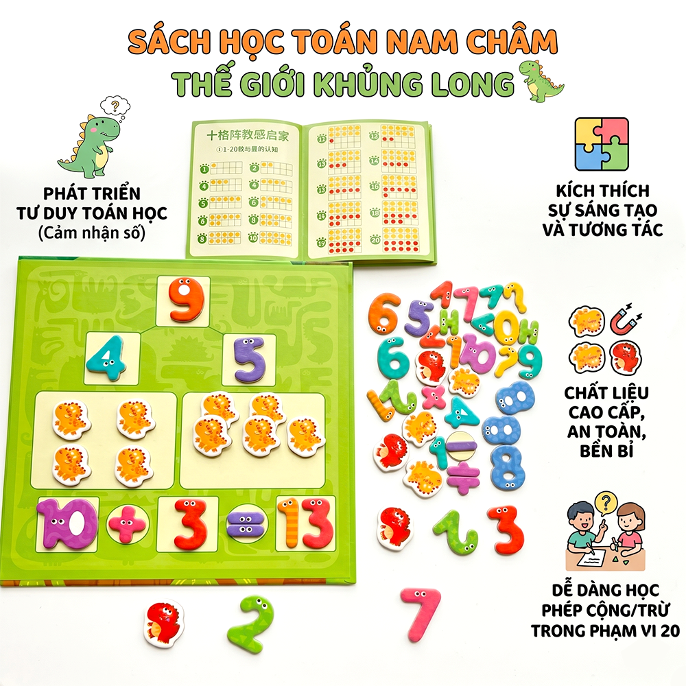 Sách học toán nam châm khủng long QM-236 PeeKaPaw Toys