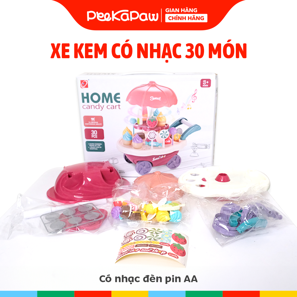 Xe đẩy bán kem 2 tầng có nhạc 30 chi tiết 668-90 Sweet Cart PeeKaPaw Toys