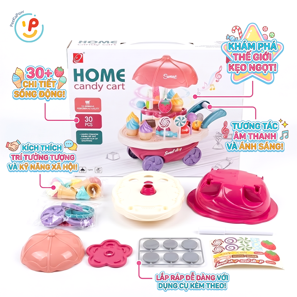Xe đẩy bán kem 2 tầng có nhạc 30 chi tiết 668-90 Sweet Cart PeeKaPaw Toys