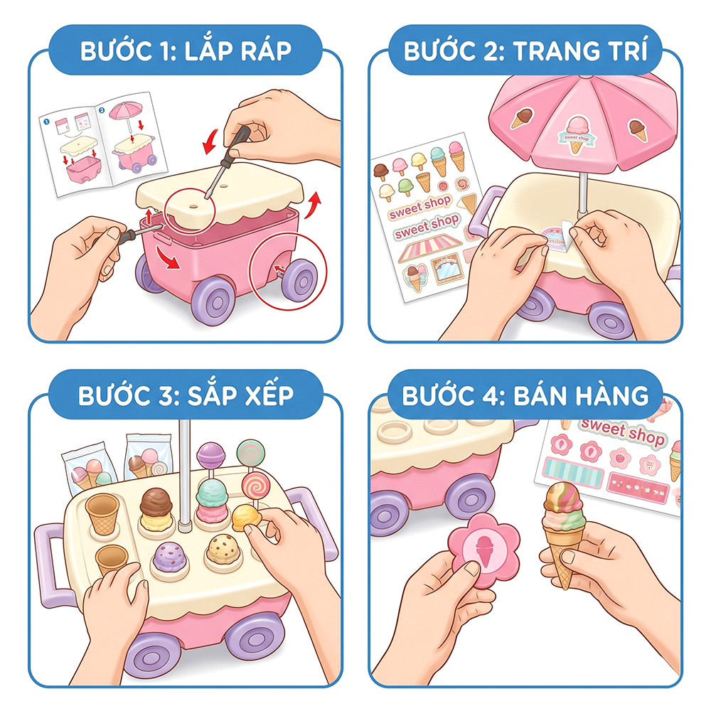 Xe đẩy bán kem 2 tầng có nhạc 30 chi tiết 668-90 Sweet Cart PeeKaPaw Toys