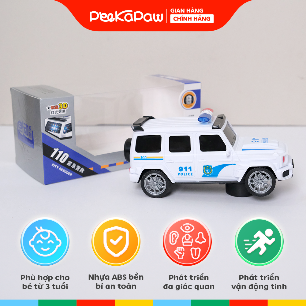 Xe Cảnh Sát Có Đèn Âm Thanh Còi Chạy Pin Q628-45 PeeKaPaw Toys