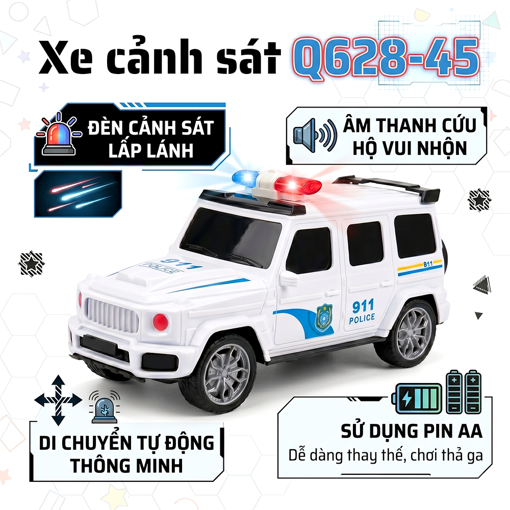 Xe Cảnh Sát Có Đèn Âm Thanh Còi Chạy Pin Q628-45 PeeKaPaw Toys