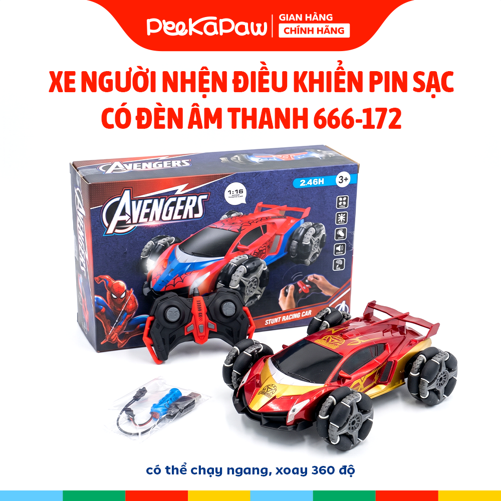 Xe điều khiển pin sạc người nhện bánh xe Omni có đèn âm thanh 666-172