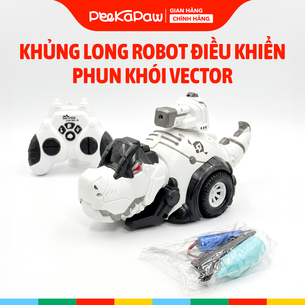 Robot Khủng Long Điều Khiển Phun Khói Xoay 360 độ Pin Sạc PeeKaPaw Toys