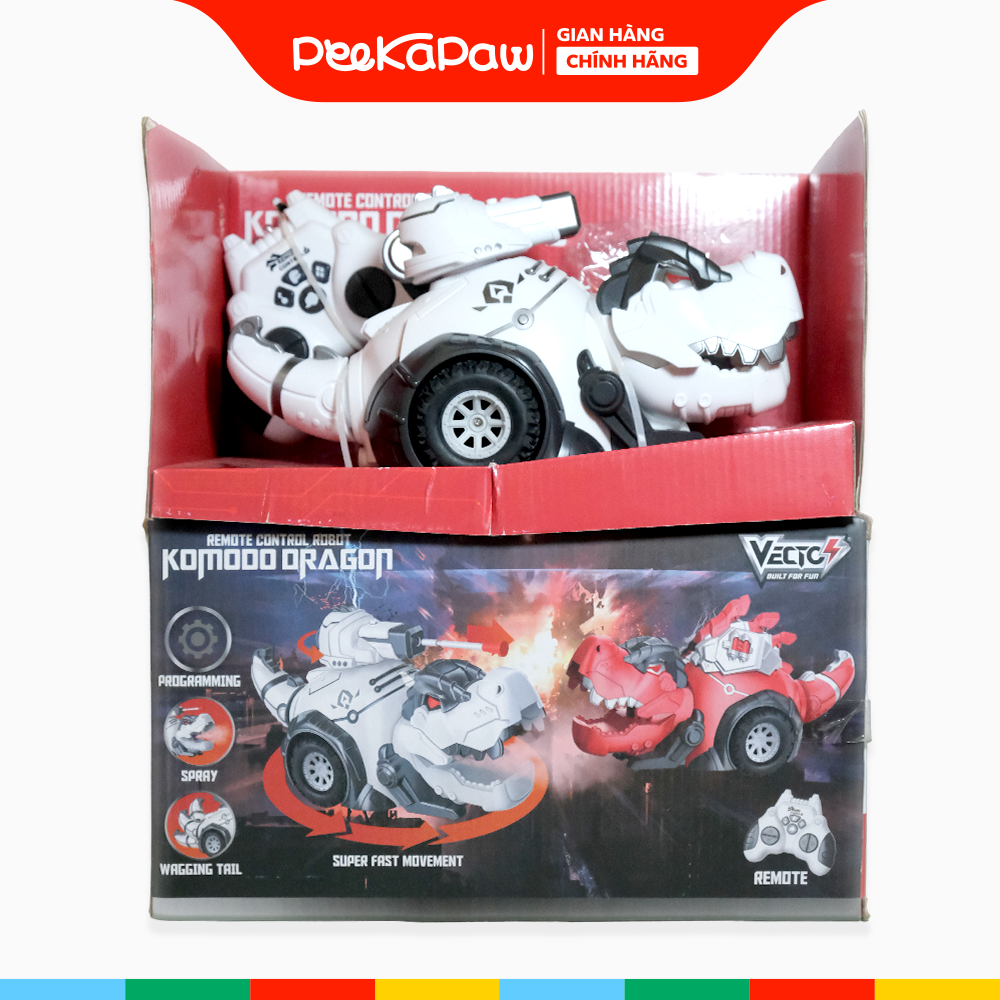 Robot Khủng Long Điều Khiển Phun Khói Xoay 360 độ Pin Sạc PeeKaPaw Toys