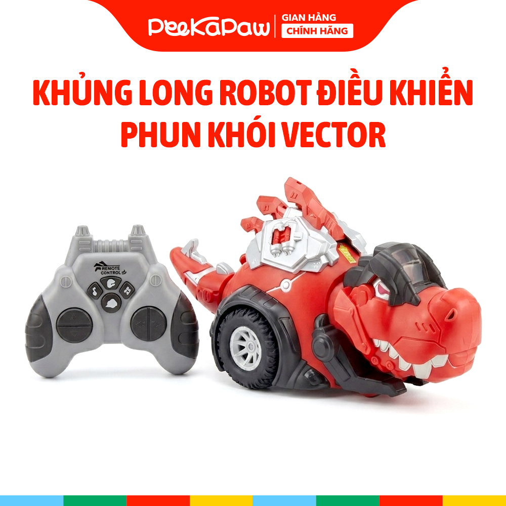 Robot Khủng Long Điều Khiển Phun Khói Xoay 360 độ Pin Sạc PeeKaPaw Toys