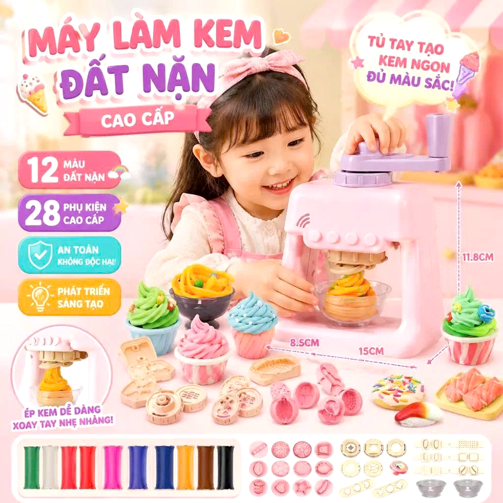 Hộp đồ chơi đất sét máy làm kem 40 chi tiết 1601-1 PeeKaPaw Toys