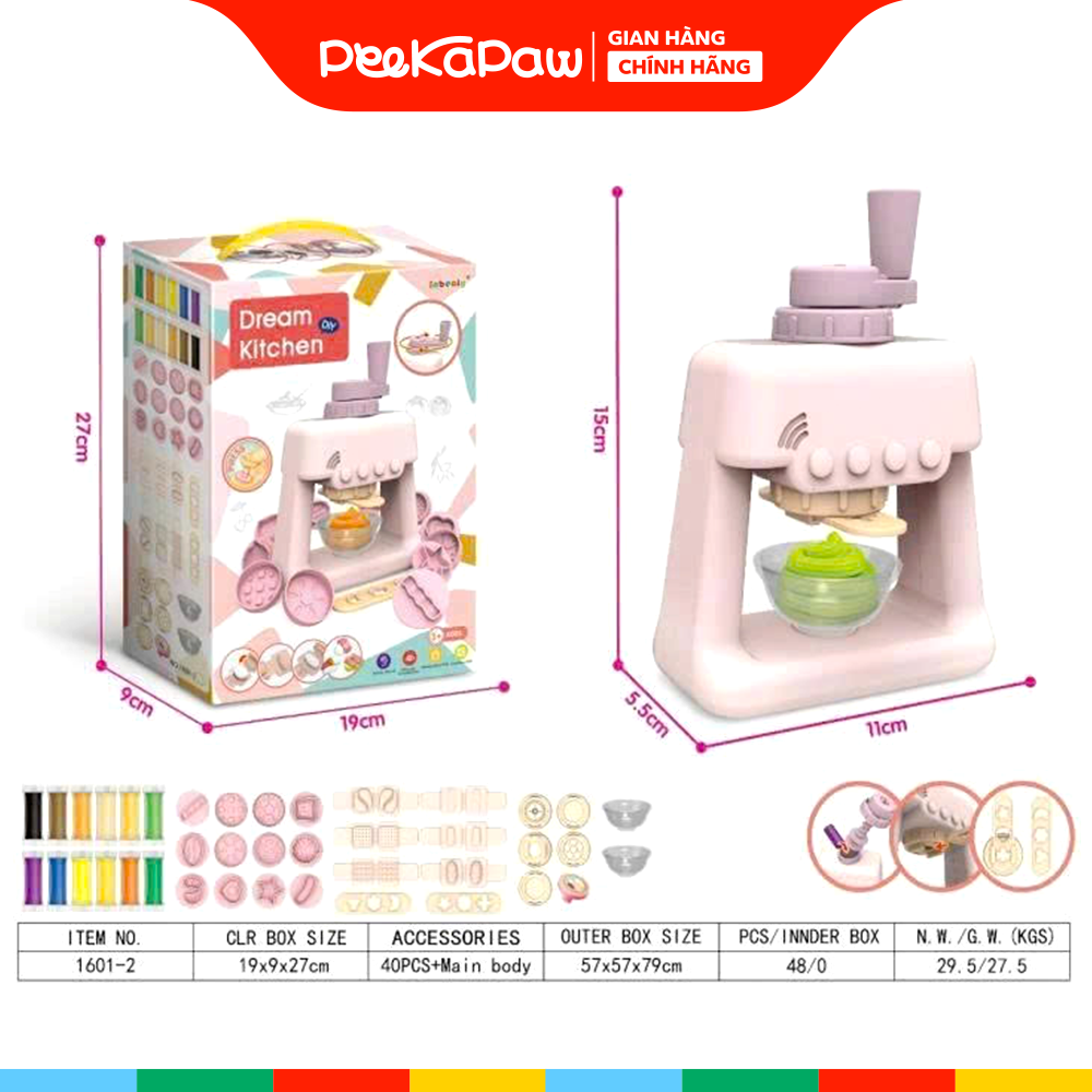 Hộp đồ chơi đất sét máy làm kem 40 chi tiết 1601-1 PeeKaPaw Toys
