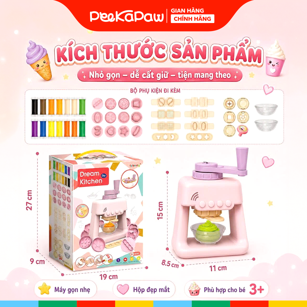 Hộp đồ chơi đất sét máy làm kem 40 chi tiết 1601-1 PeeKaPaw Toys
