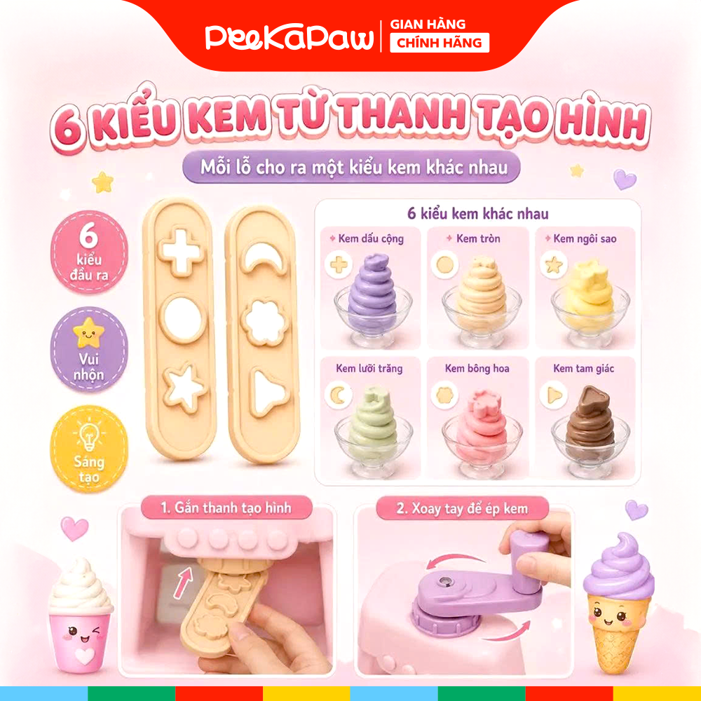 Hộp đồ chơi đất sét máy làm kem 40 chi tiết 1601-1 PeeKaPaw Toys