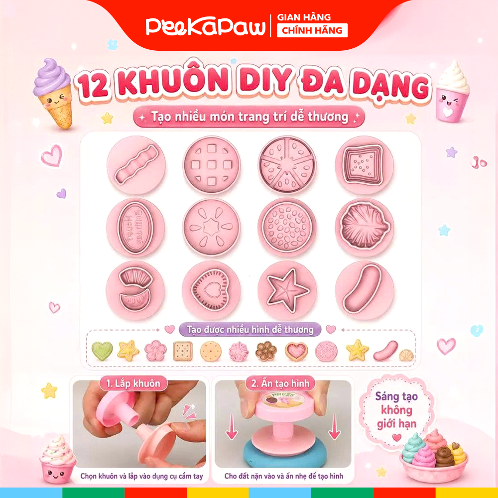 Hộp đồ chơi đất sét máy làm kem 40 chi tiết 1601-1 PeeKaPaw Toys