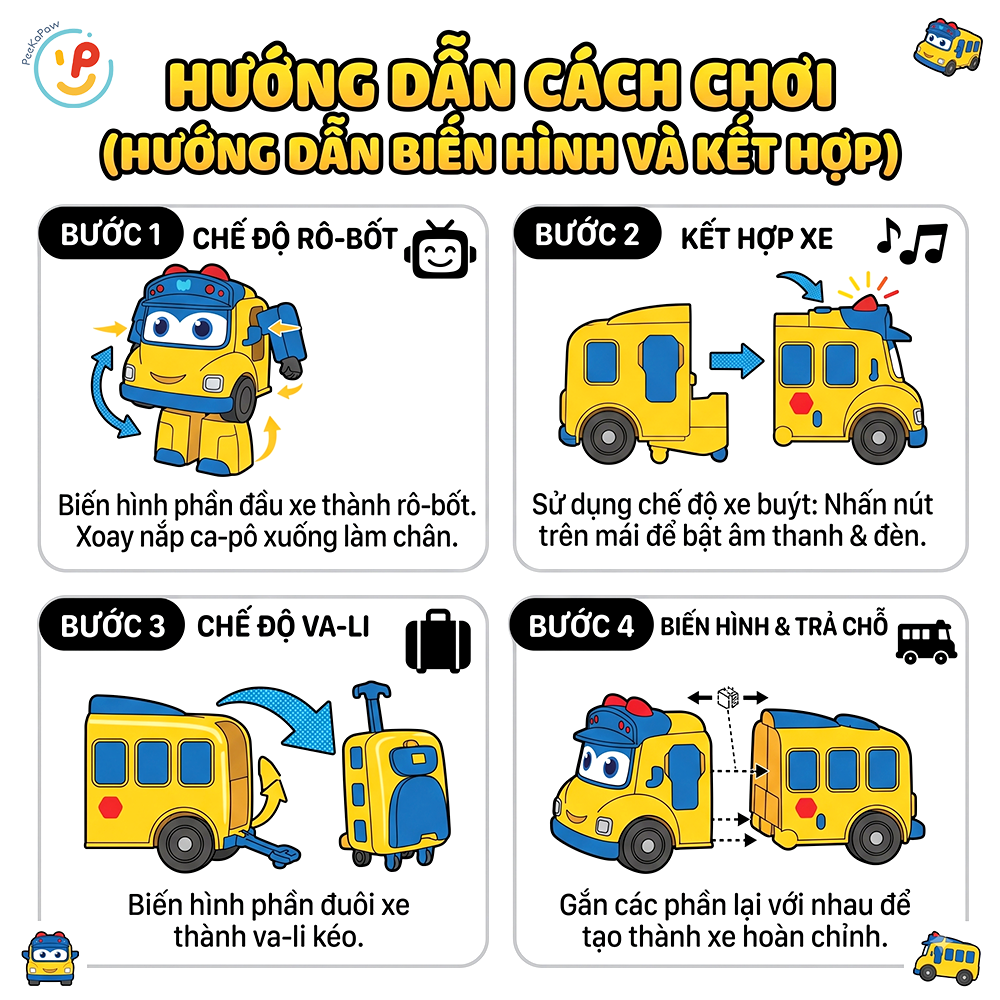 Robot biến hình xe buýt 2in1 Go Go Bus có đèn và âm thanh YS3041A PeeKaPaw Toys
