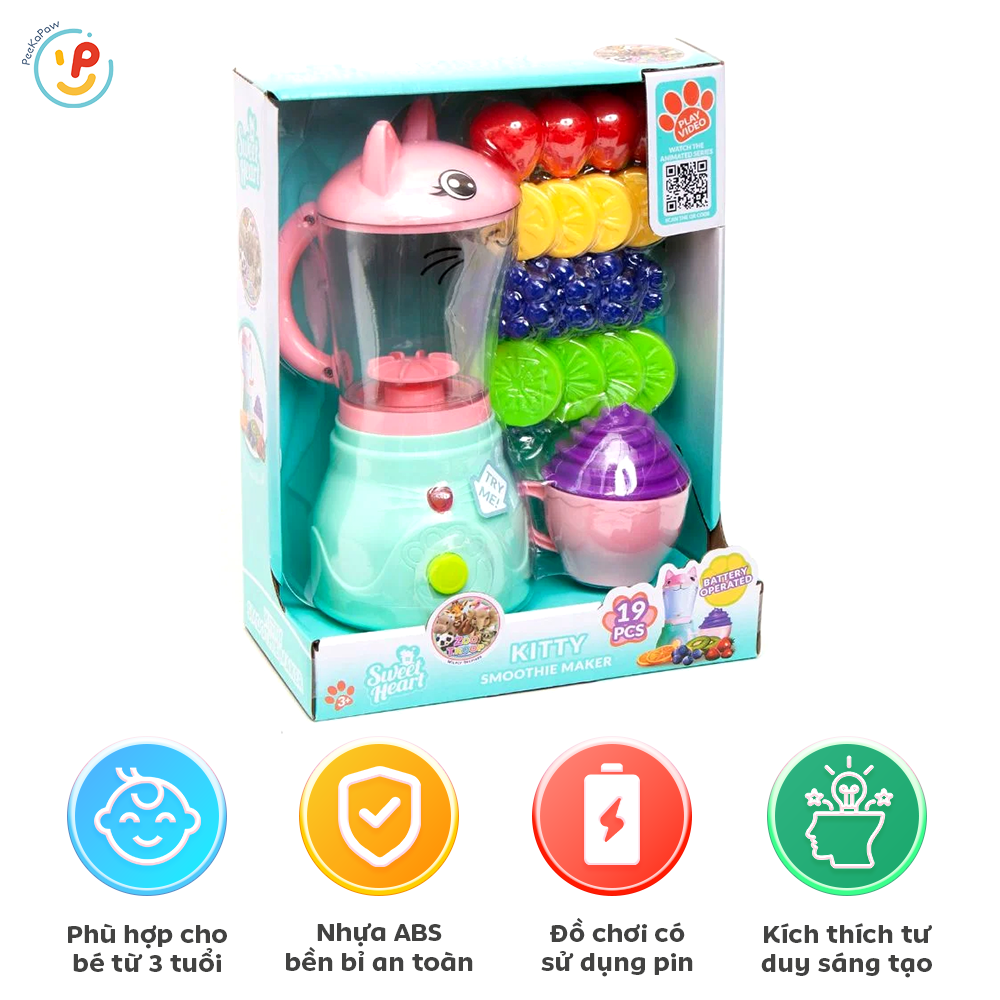 Đồ chơi Máy sinh tố Kitty dùng pin xoay được kèm trái cây SWEET HEART SH59006A