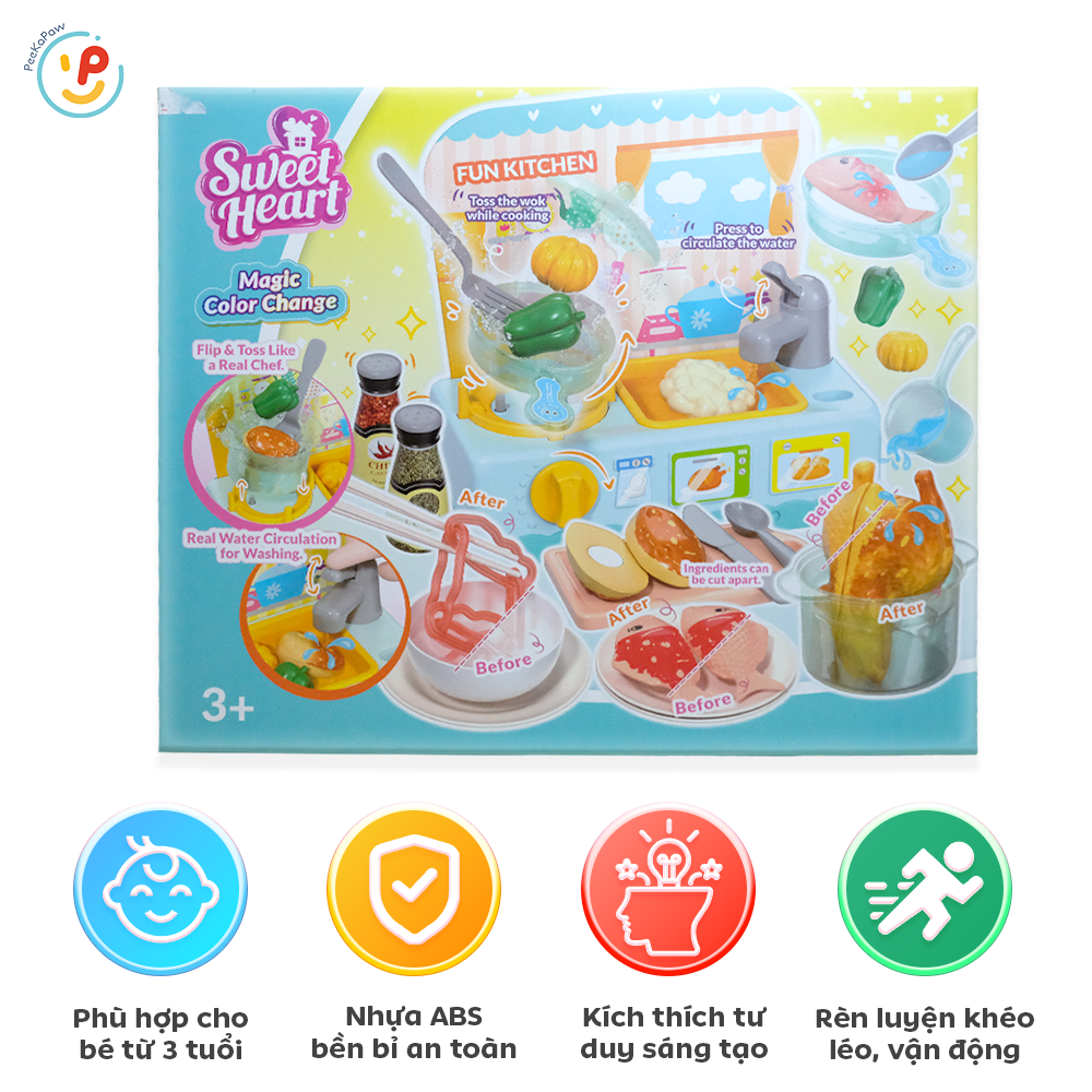 Đồ chơi nấu ăn bếp dùng pin thức ăn đổi màu khi nấu SWEET HEART B1018 PeeKaPaw Toys