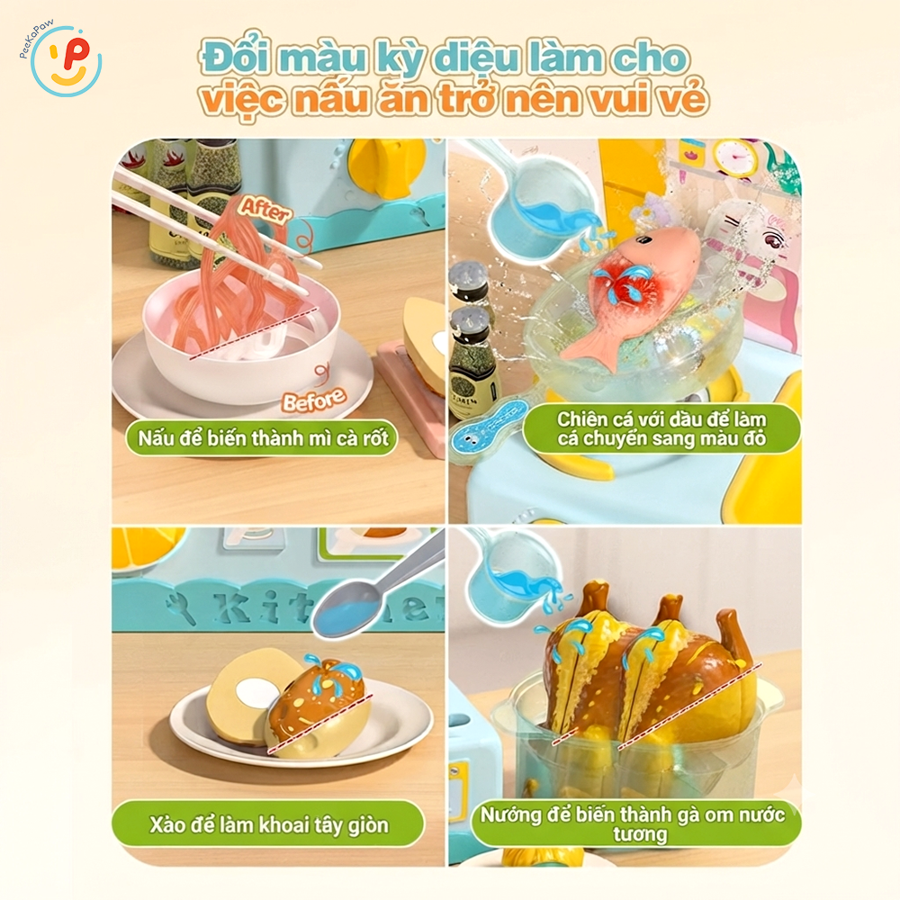 Đồ chơi nấu ăn bếp dùng pin thức ăn đổi màu khi nấu SWEET HEART B1018 PeeKaPaw Toys