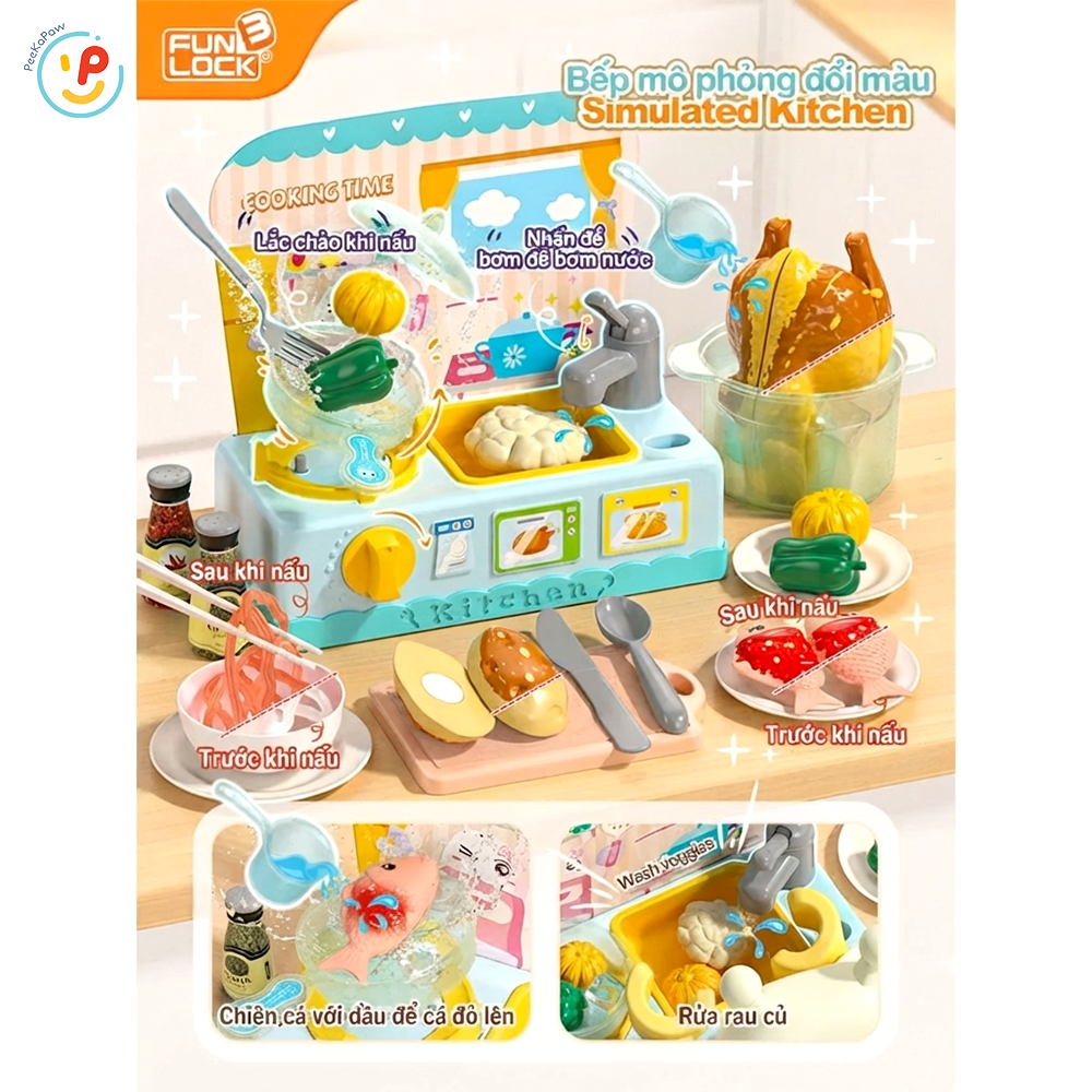Đồ chơi nấu ăn bếp dùng pin thức ăn đổi màu khi nấu SWEET HEART B1018 PeeKaPaw Toys