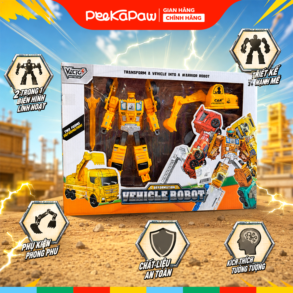 Đồ chơi Robot và Xe xúc cẩu biến hình Vector VT34 PeeKaPaw Toys