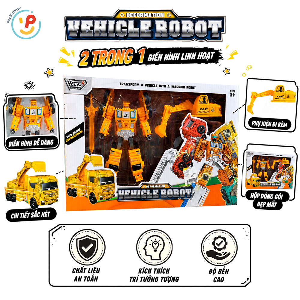 Đồ chơi Robot và Xe xúc cẩu biến hình Vector VT34 PeeKaPaw Toys