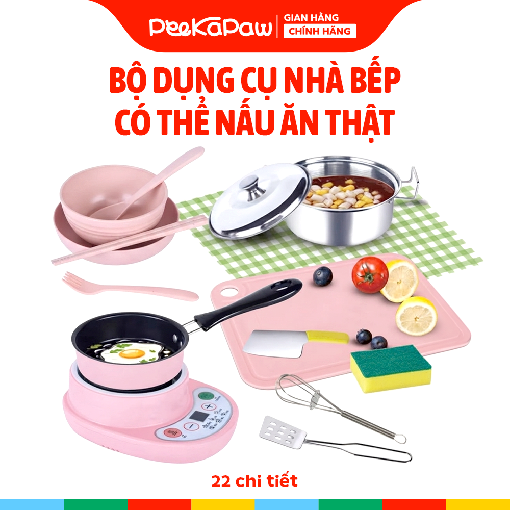Bộ bếp điện nấu được thật nồi inox 22 chi tiết HY-022 PeeKaPaw Toys