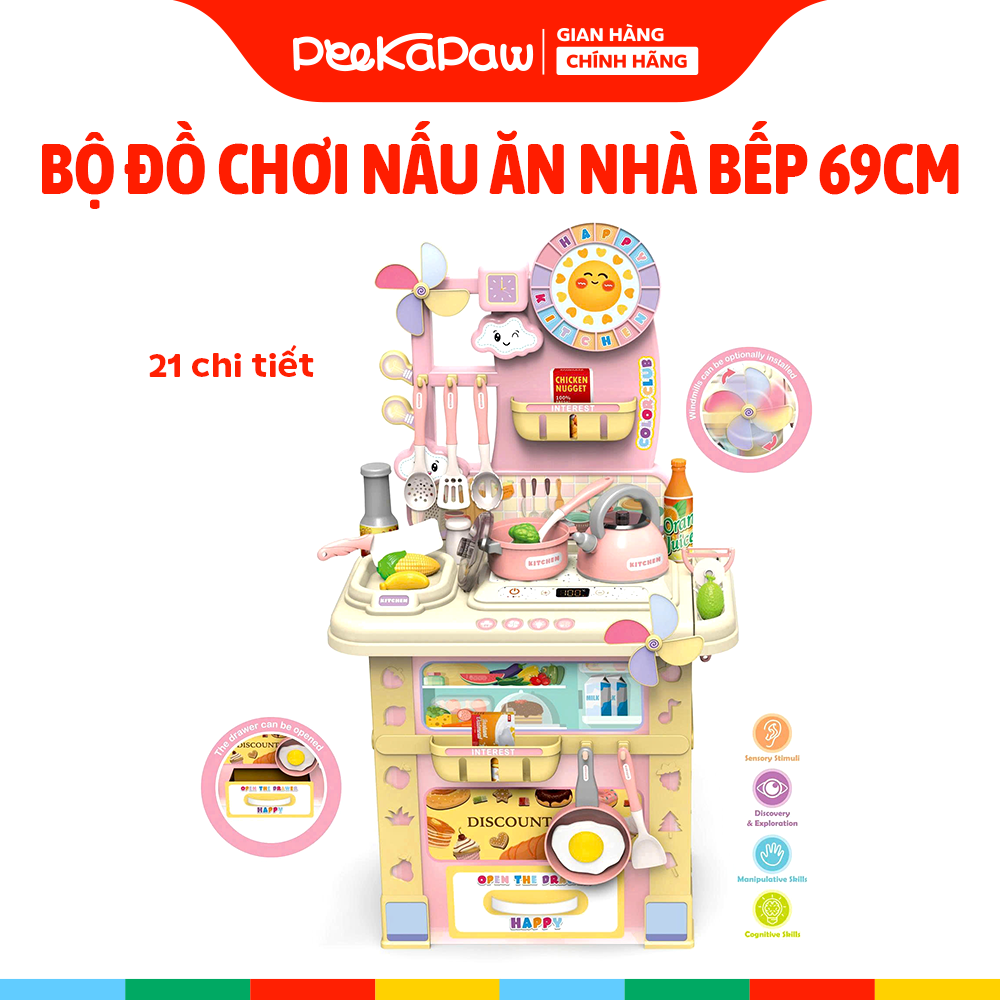 Đồ chơi nhà bếp nấu ăn kệ bếp 69cm 21 chi tiết 669H-4 PeeKaPaw Toys