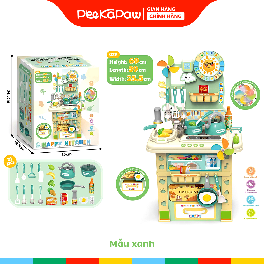 Đồ chơi nhà bếp nấu ăn kệ bếp 69cm 21 chi tiết 669H-4 PeeKaPaw Toys