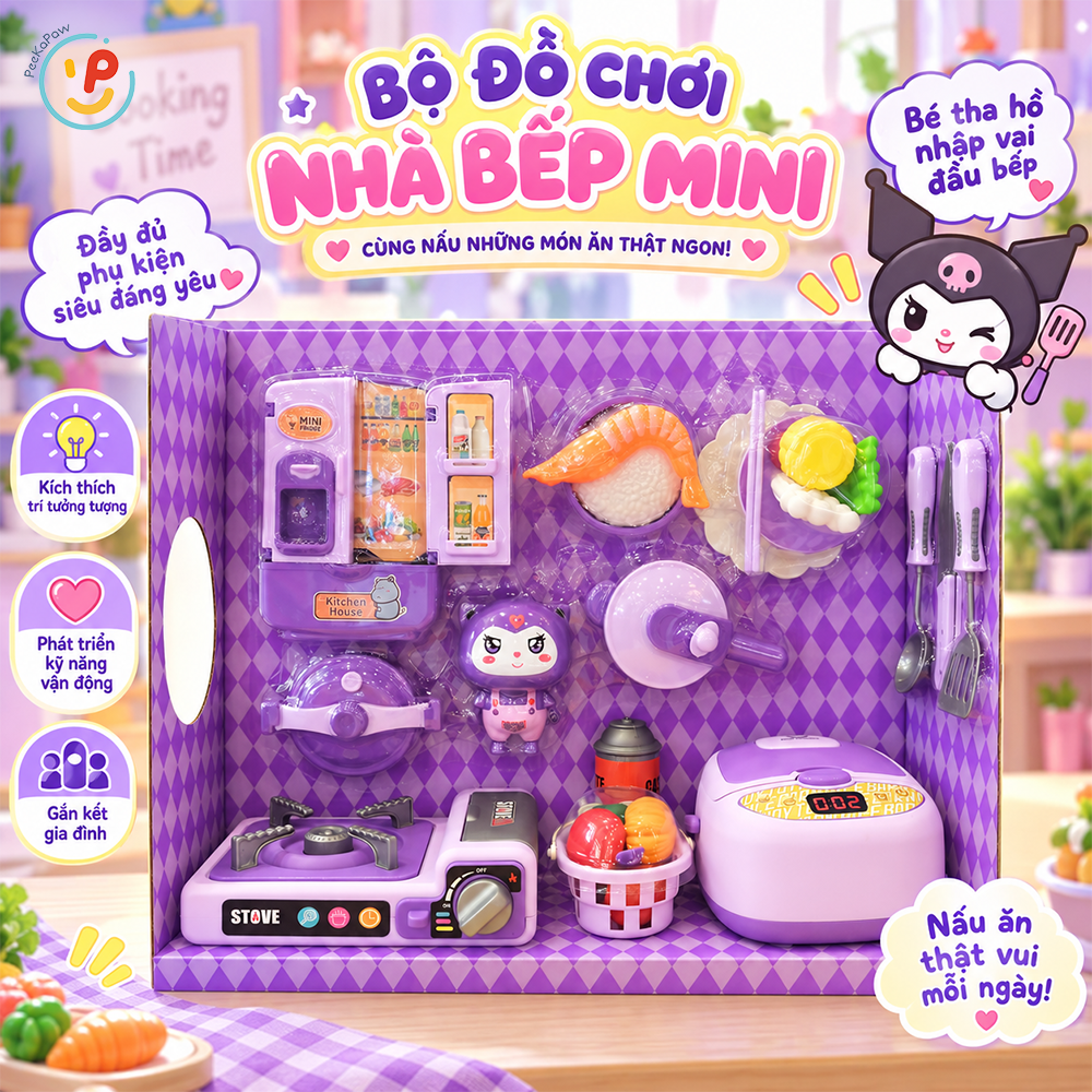 Đồ chơi nhà bếp Kuromi bếp ga nồi cơm điện hộp 50cm 8850 PeeKaPaw Toys