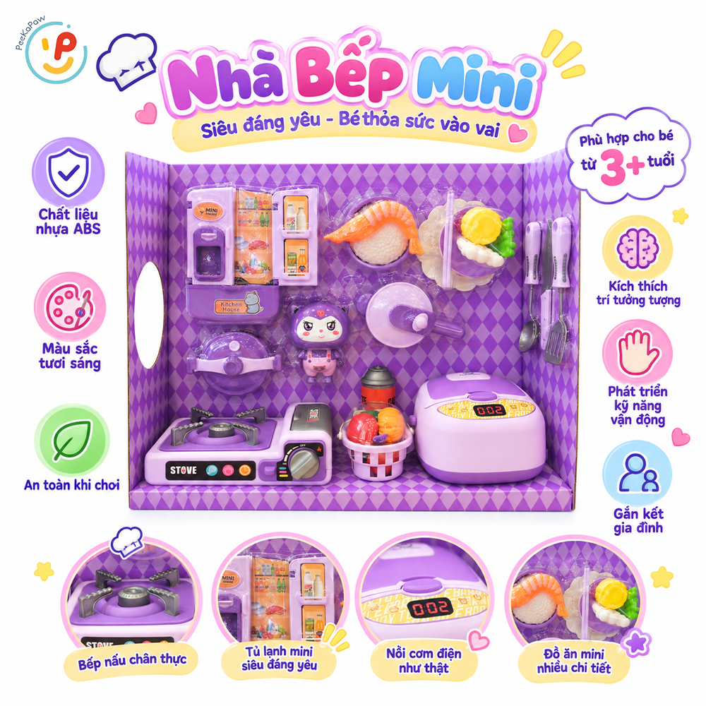 Đồ chơi nhà bếp Kuromi bếp ga nồi cơm điện hộp 50cm 8850 PeeKaPaw Toys