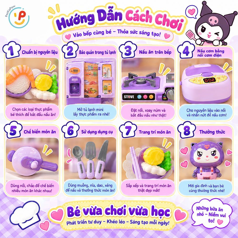 Đồ chơi nhà bếp Kuromi bếp ga nồi cơm điện hộp 50cm 8850 PeeKaPaw Toys