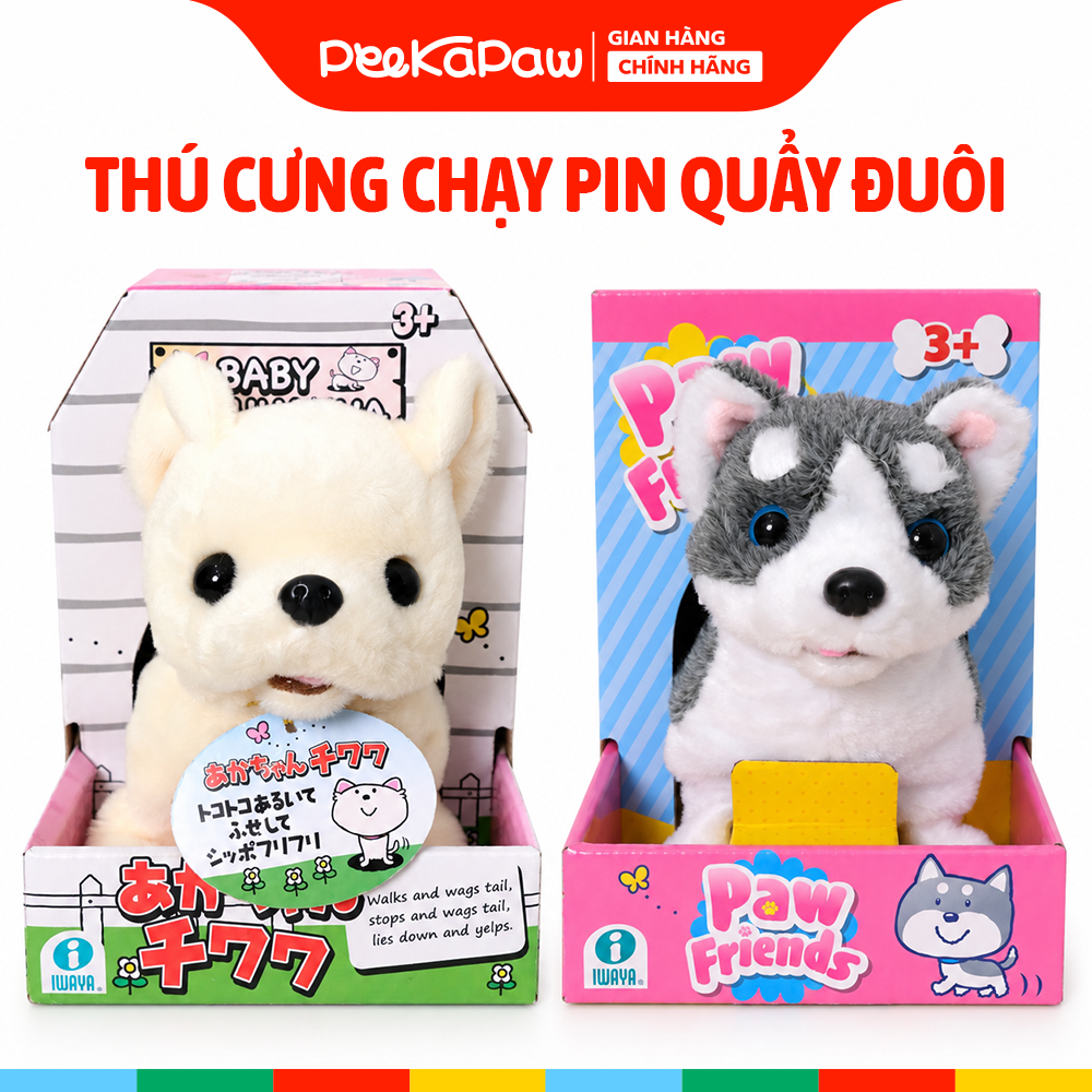 Đồ chơi thú cưng chạy pin biết quẩy đuôi di chuyển kêu tiếng PeeKaPaw Toys