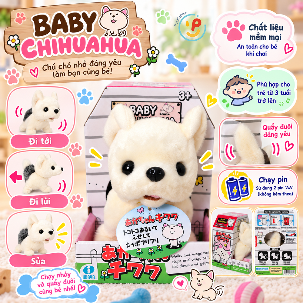 Đồ chơi thú cưng chạy pin biết quẩy đuôi di chuyển kêu tiếng PeeKaPaw Toys