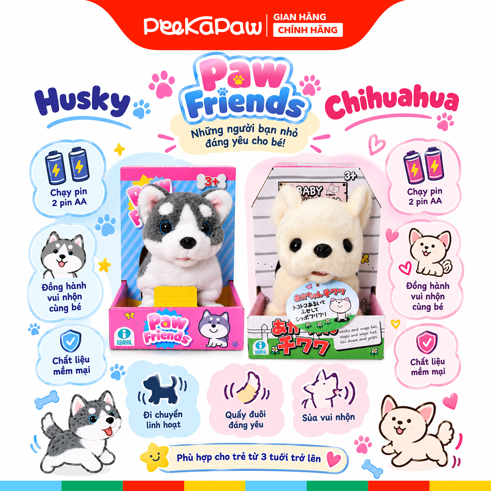 Đồ chơi thú cưng chạy pin biết quẩy đuôi di chuyển kêu tiếng PeeKaPaw Toys