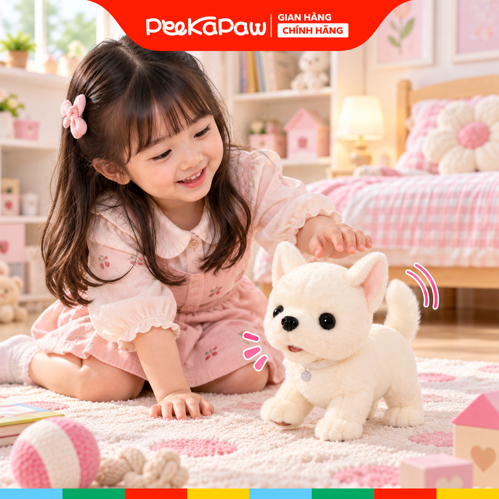 Đồ chơi thú cưng chạy pin biết quẩy đuôi di chuyển kêu tiếng PeeKaPaw Toys