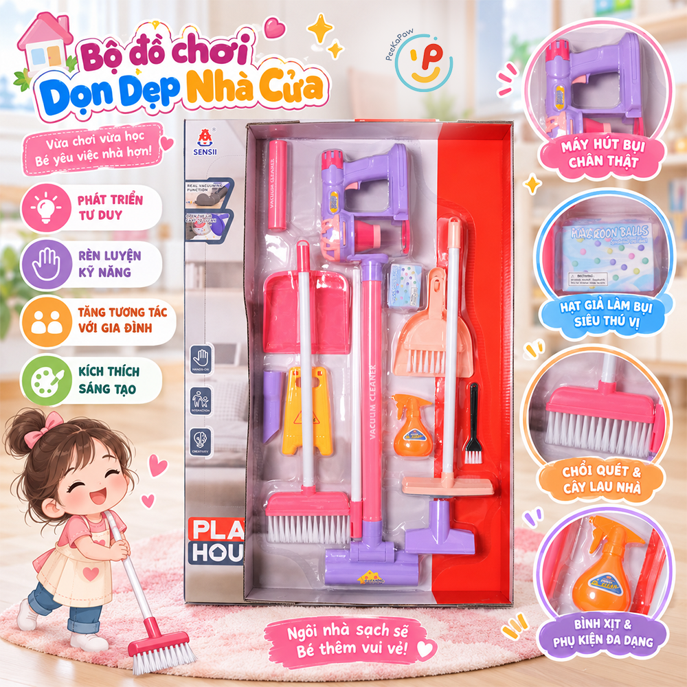 Đồ chơi máy hút bụi dùng pin dụng cụ vệ sinh cho bé 75cm 096-60 PeeKaPaw Toys