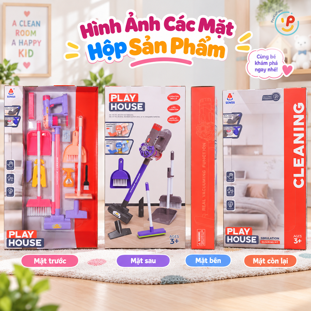 Đồ chơi máy hút bụi dùng pin dụng cụ vệ sinh cho bé 75cm 096-60 PeeKaPaw Toys