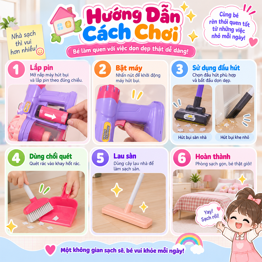 Đồ chơi máy hút bụi dùng pin dụng cụ vệ sinh cho bé 75cm 096-60 PeeKaPaw Toys