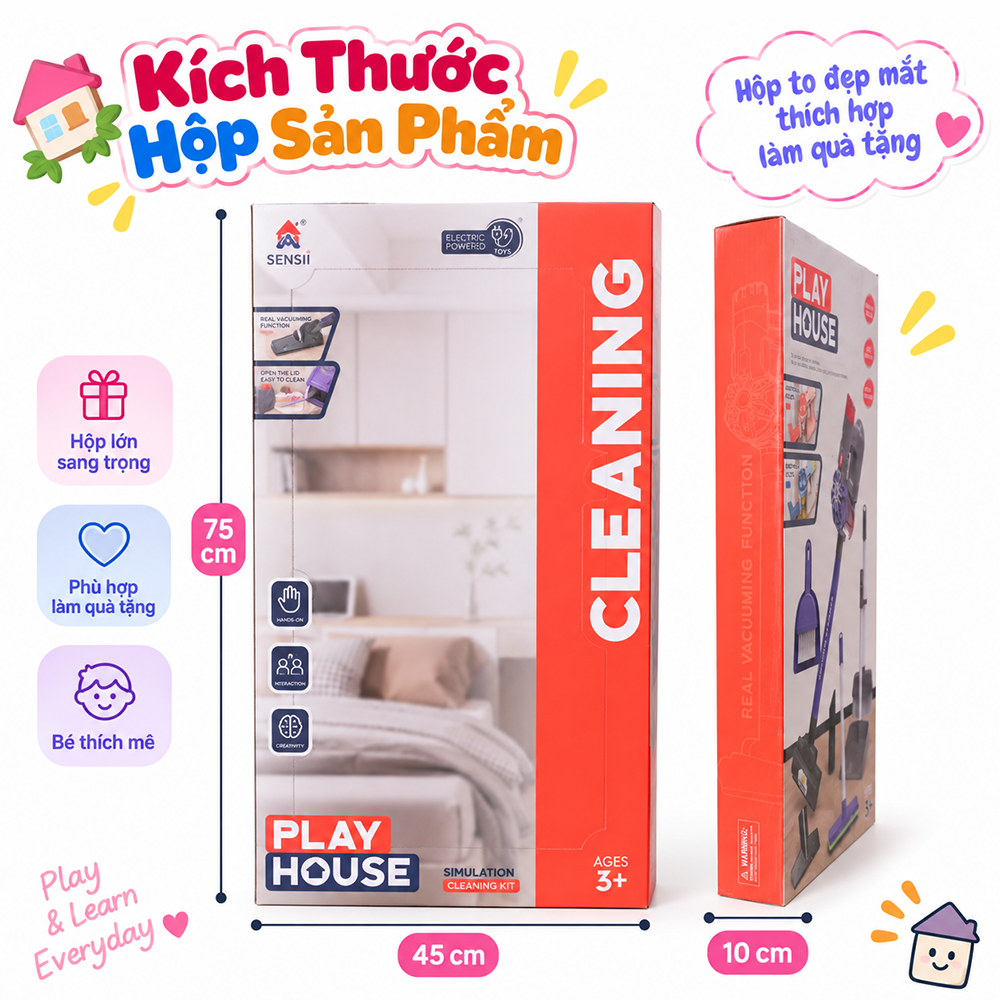 Đồ chơi máy hút bụi dùng pin dụng cụ vệ sinh cho bé 75cm 096-60 PeeKaPaw Toys