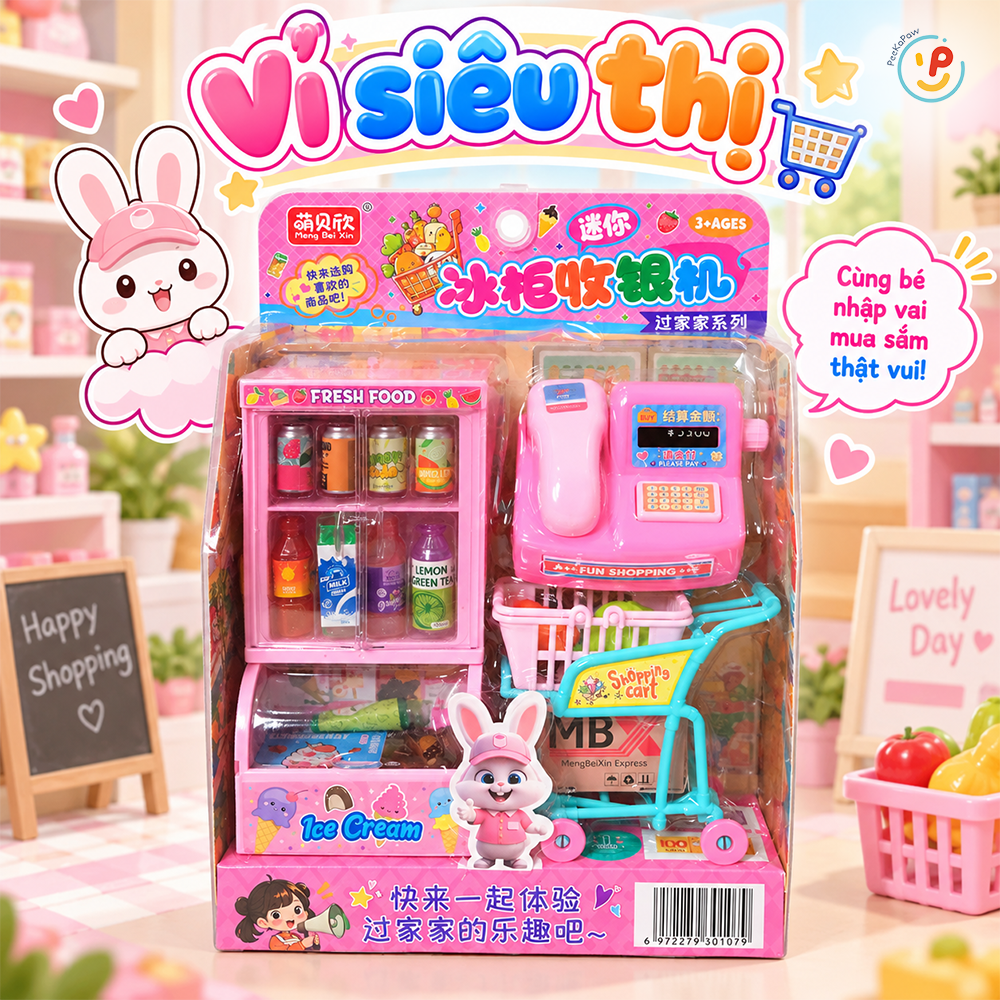Vỉ đồ chơi siêu thị tủ lạnh Thỏ hồng 1368-107 PeeKaPaw Toys