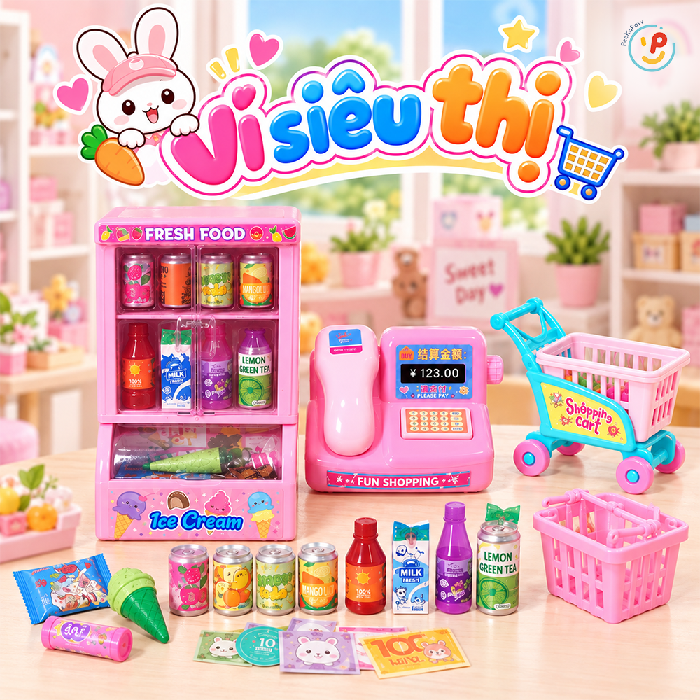 Vỉ đồ chơi siêu thị tủ lạnh Thỏ hồng 1368-107 PeeKaPaw Toys
