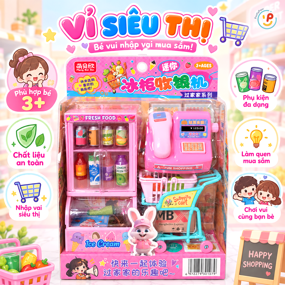 Vỉ đồ chơi siêu thị tủ lạnh Thỏ hồng 1368-107 PeeKaPaw Toys