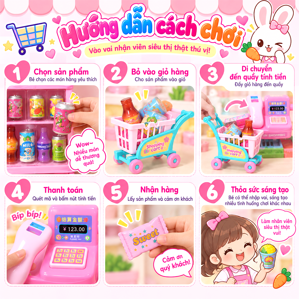 Vỉ đồ chơi siêu thị tủ lạnh Thỏ hồng 1368-107 PeeKaPaw Toys