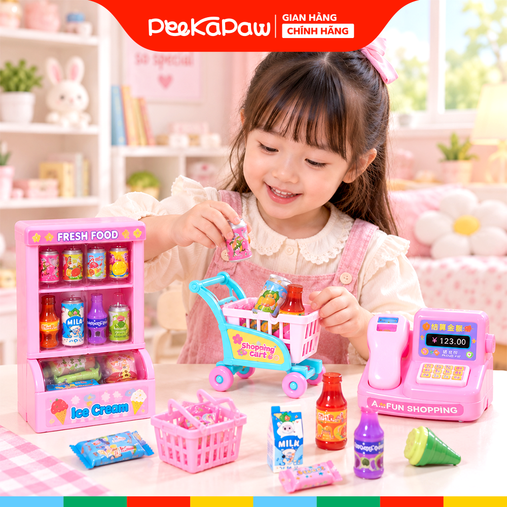Vỉ đồ chơi siêu thị tủ lạnh Thỏ hồng 1368-107 PeeKaPaw Toys