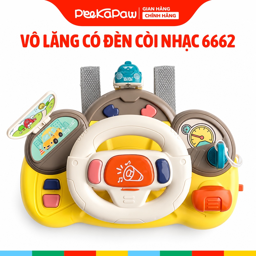 Đồ chơi vô lăng đa năng kết hợp lục lạc có đèn âm thanh cho bé 1-3 tuổi 6662 PeeKaPaw Toys
