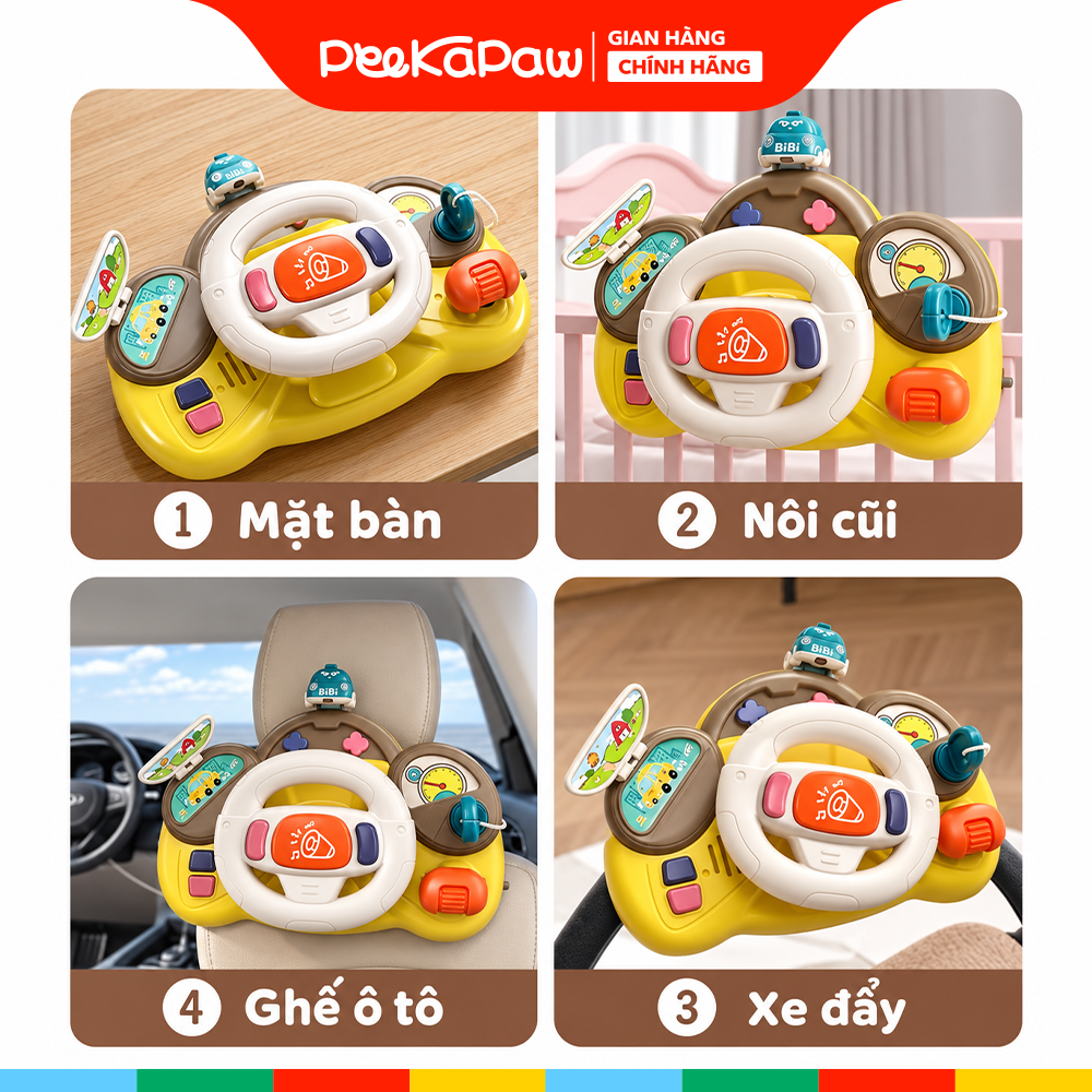 Đồ chơi vô lăng đa năng kết hợp lục lạc có đèn âm thanh cho bé 1-3 tuổi 6662 PeeKaPaw Toys