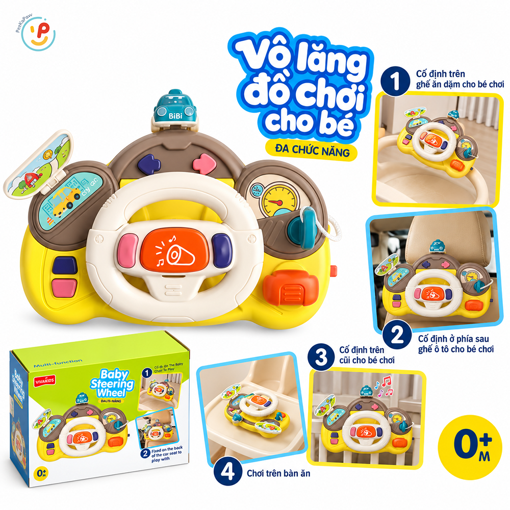 Đồ chơi vô lăng đa năng kết hợp lục lạc có đèn âm thanh cho bé 1-3 tuổi 6662 PeeKaPaw Toys