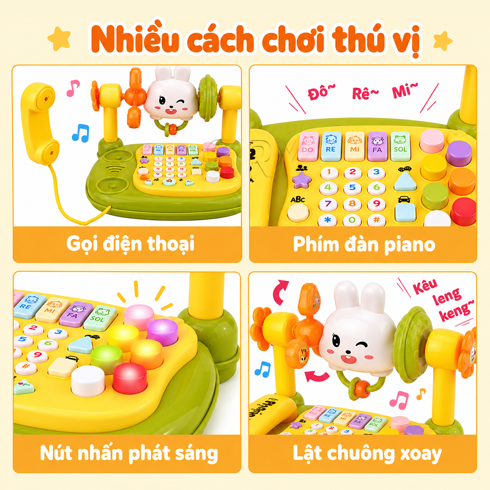 Đồ chơi đàn piano kết hợp điện thoại lục lạc Thỏ YL78927 PeeKaPaw Toys
