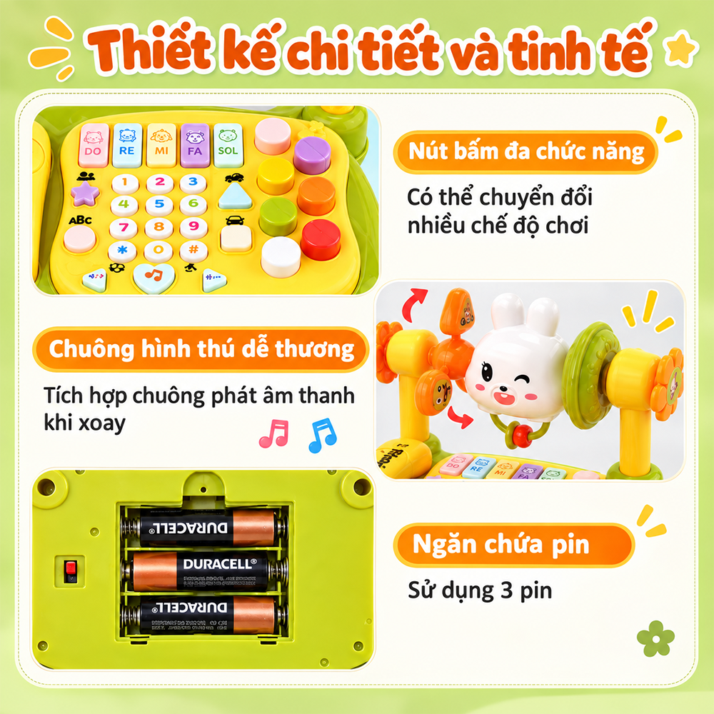 Đồ chơi đàn piano kết hợp điện thoại lục lạc Thỏ YL78927 PeeKaPaw Toys