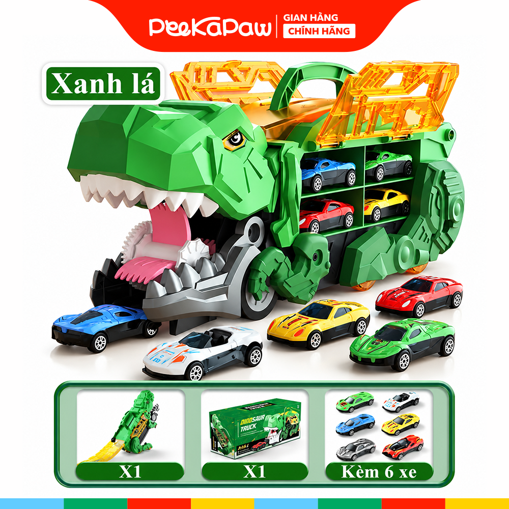 Xe khủng long nuốt ô tô có cầu trượt kèm 6 xe YM3388-3 PeeKaPaw Toys