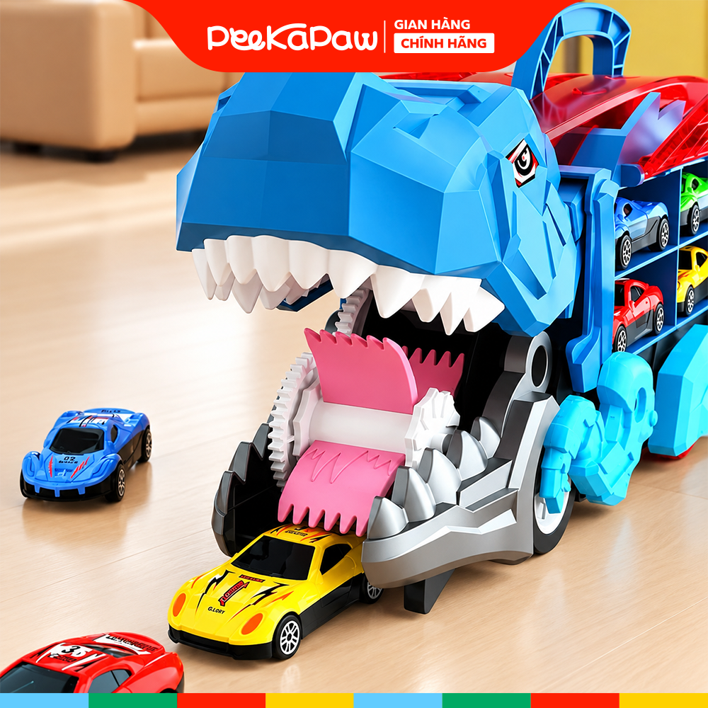Xe khủng long nuốt ô tô có cầu trượt kèm 6 xe YM3388-3 PeeKaPaw Toys