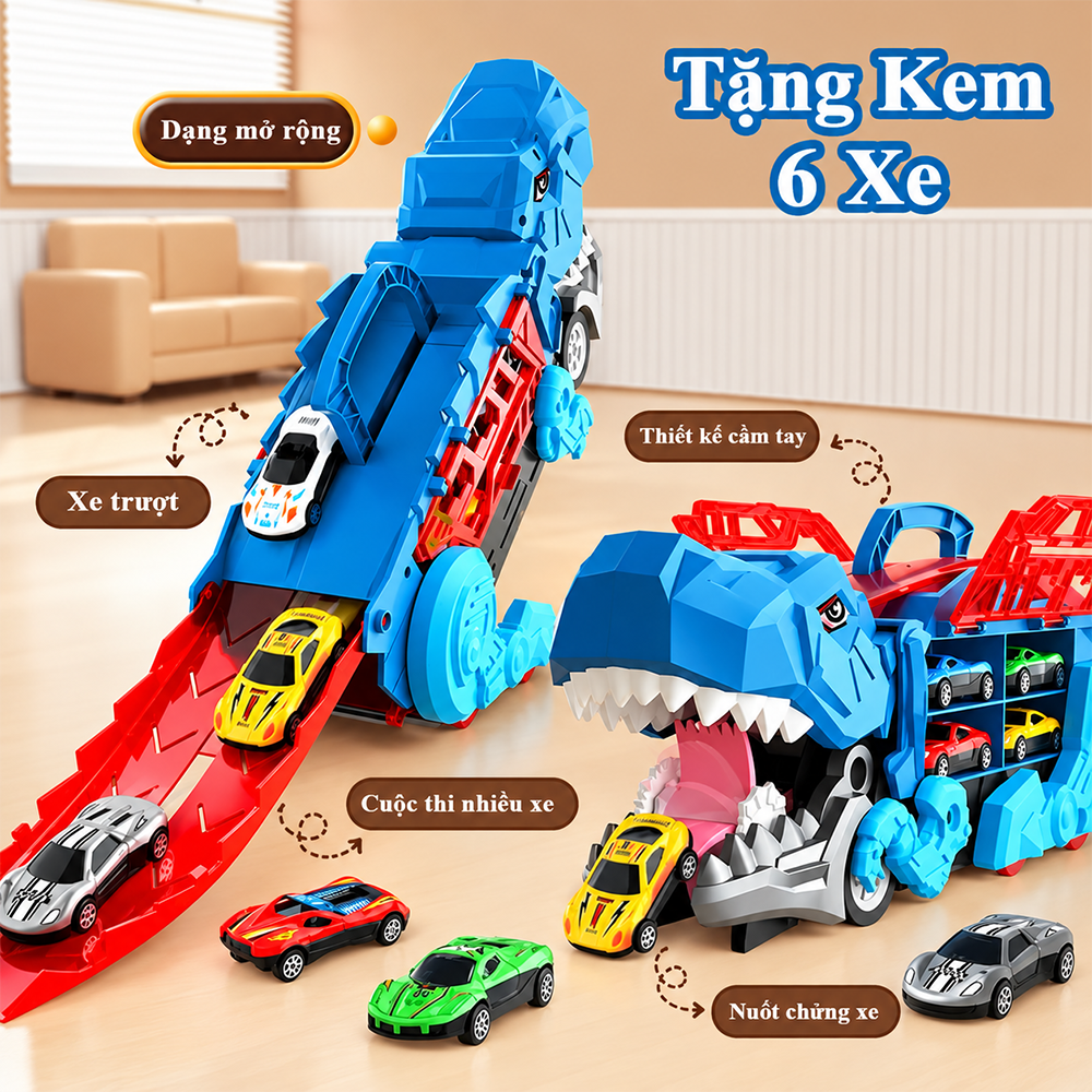 Xe khủng long nuốt ô tô có cầu trượt kèm 6 xe YM3388-3 PeeKaPaw Toys