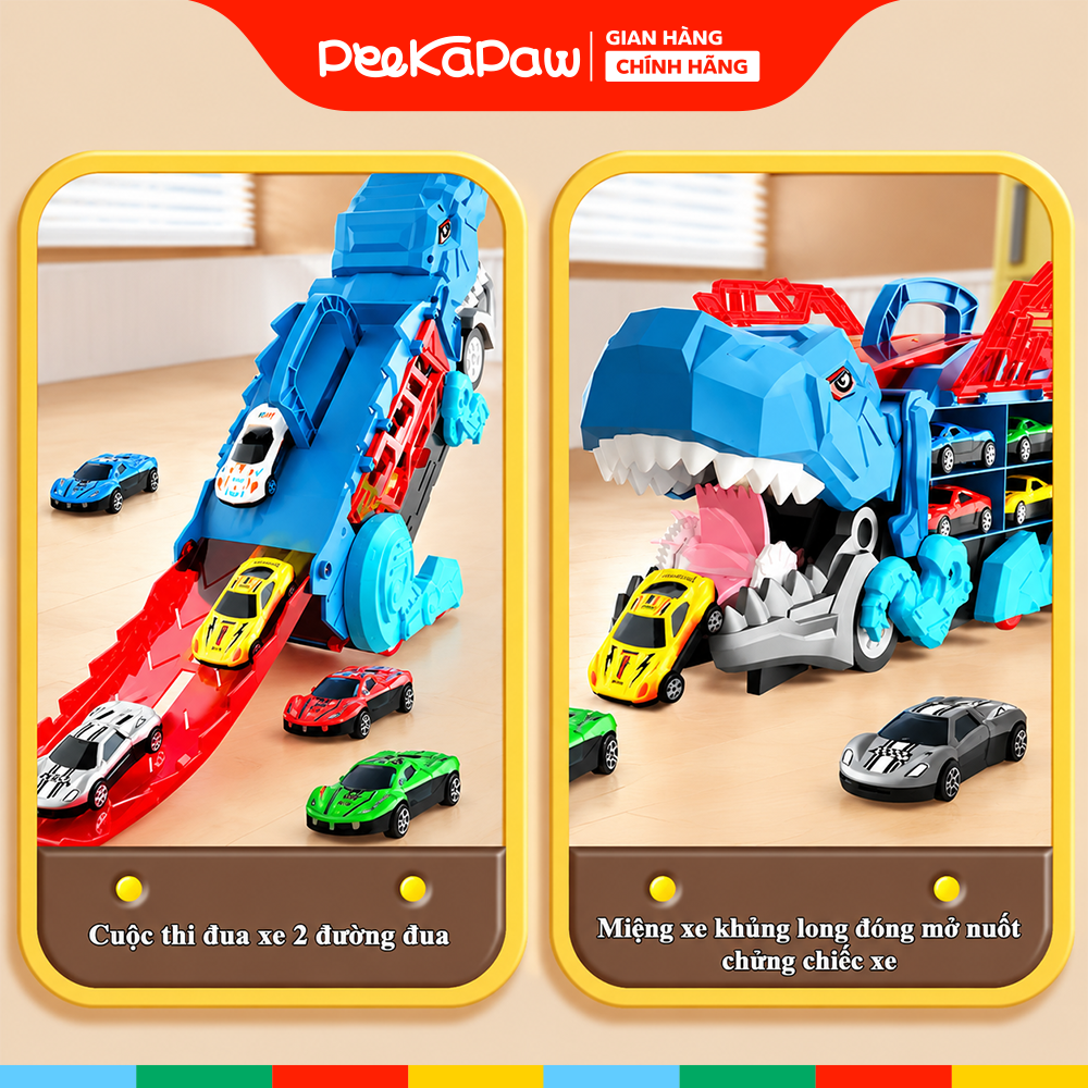 Xe khủng long nuốt ô tô có cầu trượt kèm 6 xe YM3388-3 PeeKaPaw Toys